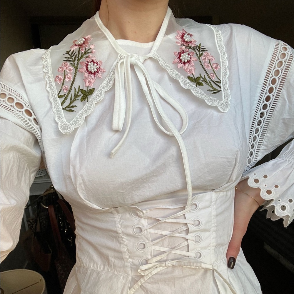 Floral Embroidered Sheer Collar